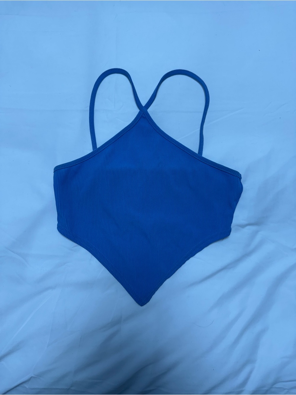 ASOS Blue Ribbed Crop Top Scarf style with Spaghetti Straps